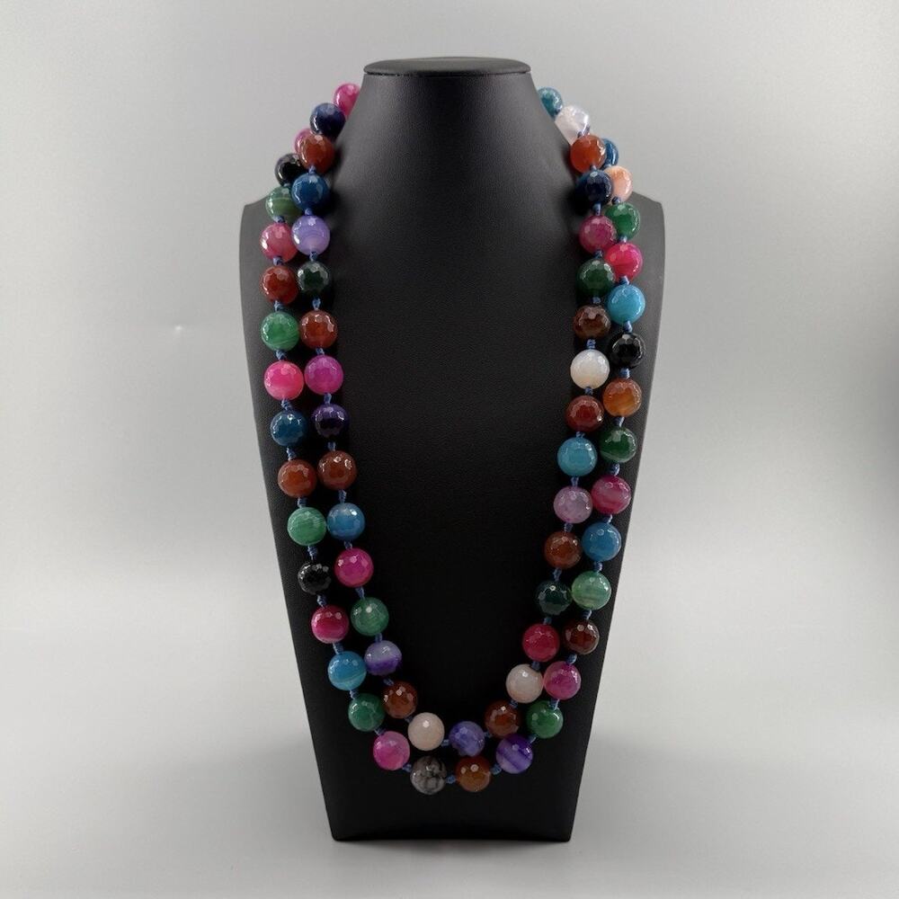 Jay King DTR Multicolor Faceted Agate Double Strand Sterling Silver Necklace 925